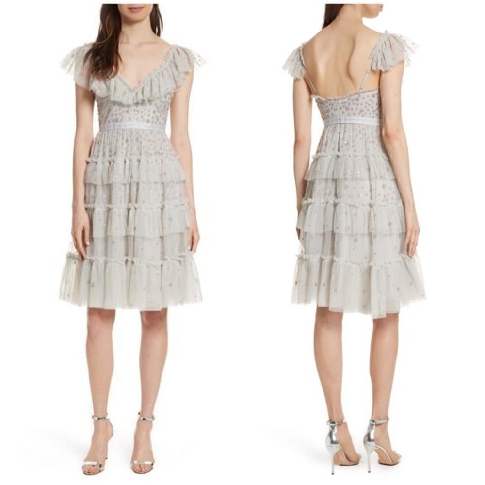 NEEDLE & THREAD
Sunburst Tiered Dress In Bleached Blue - Picture 4 of 11